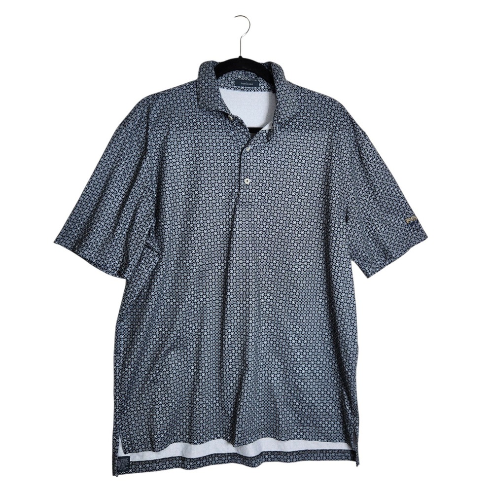Turtleson Mens Blue Geometric Dot Performance Golf Polo Shirt Large L